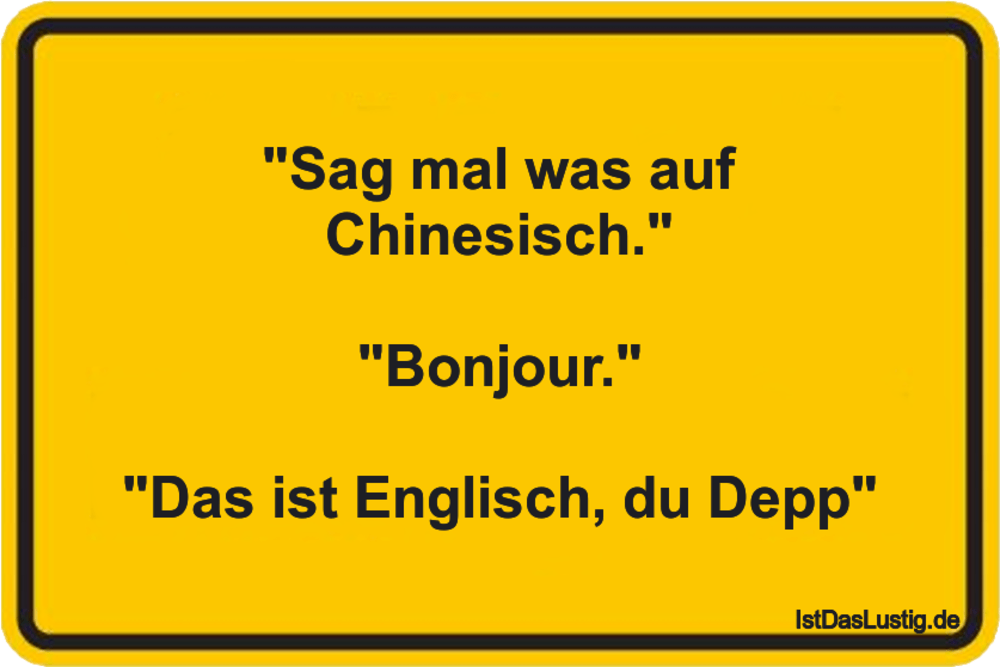 Lustiger BilderSpruch - "Sag mal was auf Chinesisch."  "Bonjour."  "Das...