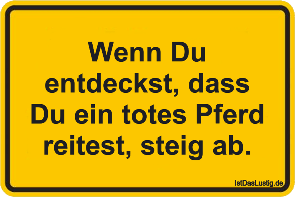 Lustiger BilderSpruch - Wenn Du entdeckst, dass Du ein totes Pferd reit...