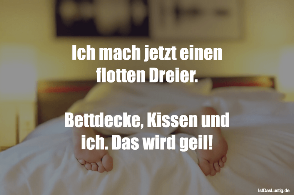 Lustiger BilderSpruch - Ich mach jetzt einen flotten Dreier.  Bettdecke...