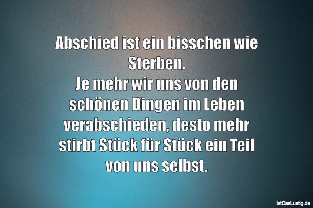 Lustiger BilderSpruch - Abschied ist ein bisschen wie Sterben. Je mehr ...