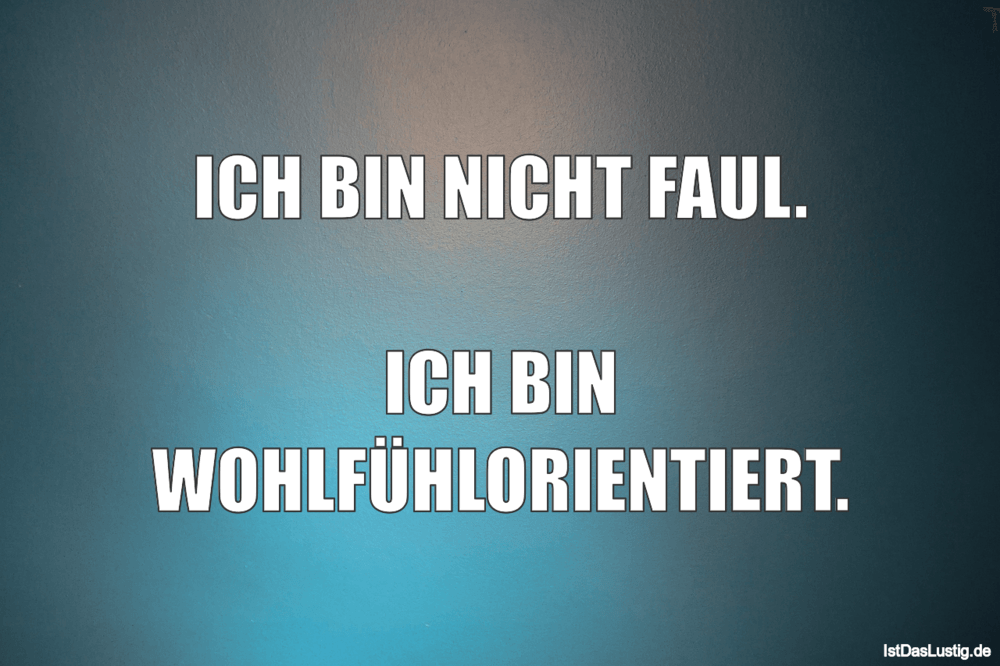 ICH BIN NICHT FAUL. ICH BIN WOHLFÜHLORIENTIERT. IstDasLustig.de ICH BIN NICHT FAUL. ICH BIN WOHLFÜHLORIENTIERT. IstDasLustig.de