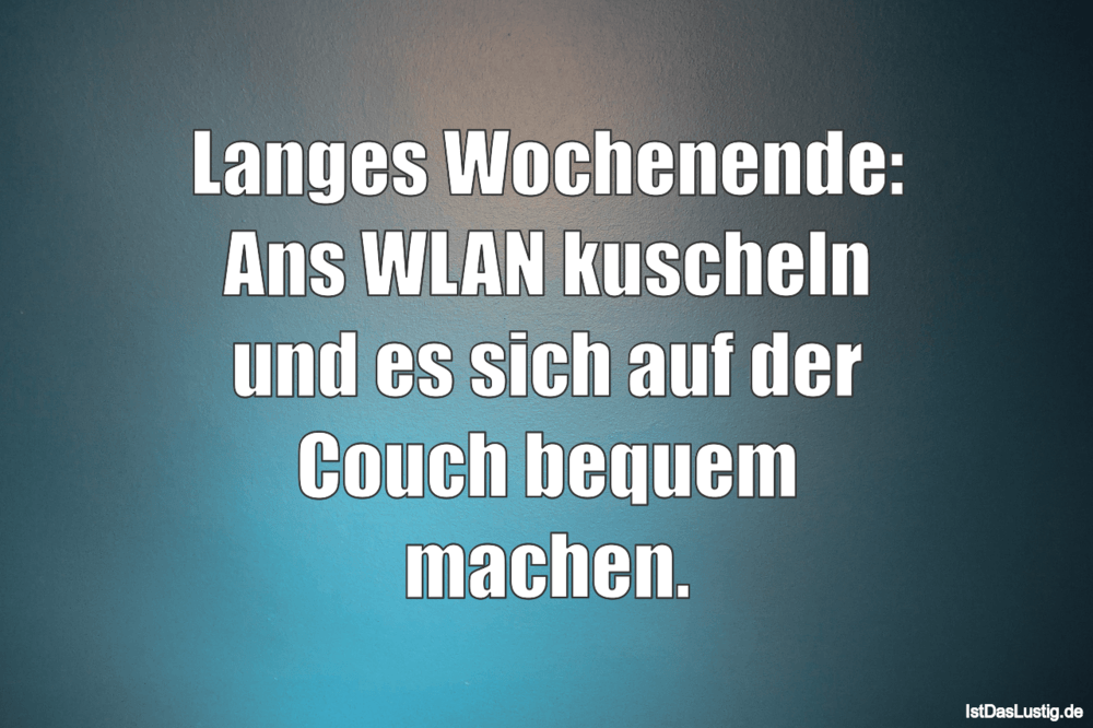 Lustiger BilderSpruch - Langes Wochenende: Ans WLAN kuscheln und es...