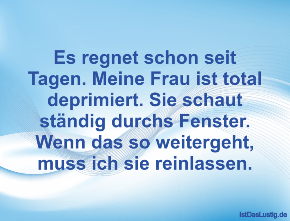 Lustiger BilderSpruch - Es regnet schon seit Tagen. Meine Frau ist tota...