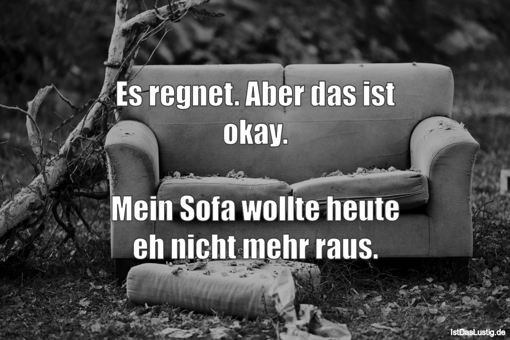 Lustiger BilderSpruch - Es regnet. Aber das ist okay.  Mein Sofa wollte...