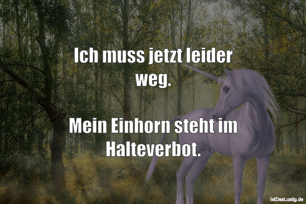 Lustiger BilderSpruch - Ich muss jetzt leider weg.  Mein Einhorn steht...