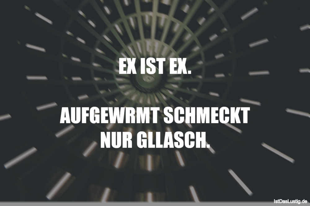 Lustiger BilderSpruch - EX IST EX.  AUFGEWÄRMT SCHMECKT NUR GLLASCH.