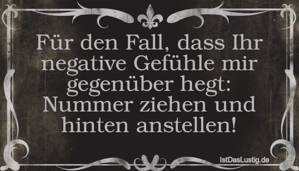 Lustiger BilderSpruch - Für den Fall, dass Ihr negative Gefühle mir geg...