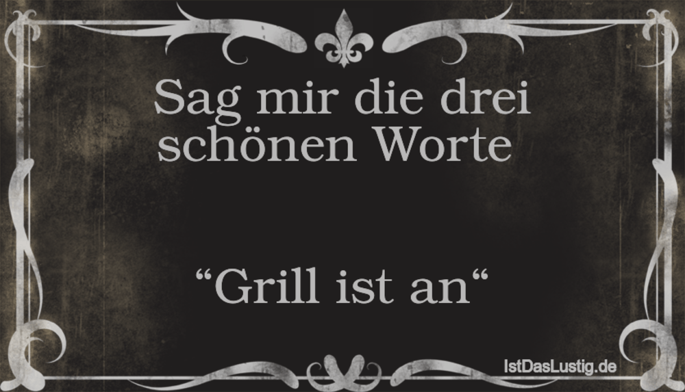 Lustiger BilderSpruch - Sag mir die drei schönen Worte    “Grill ist an“