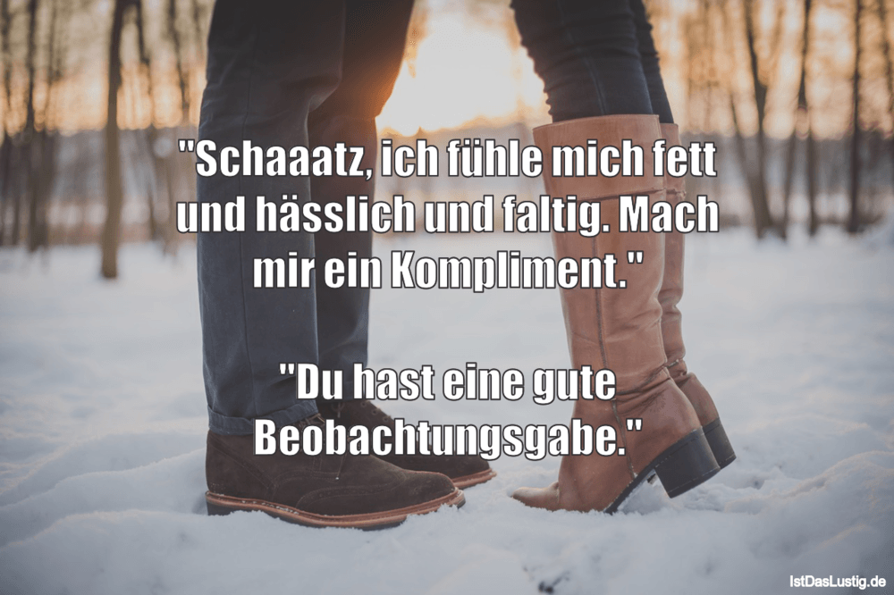 Lustiger BilderSpruch - "Schaaatz, ich fühle mich fett und hässlich und...