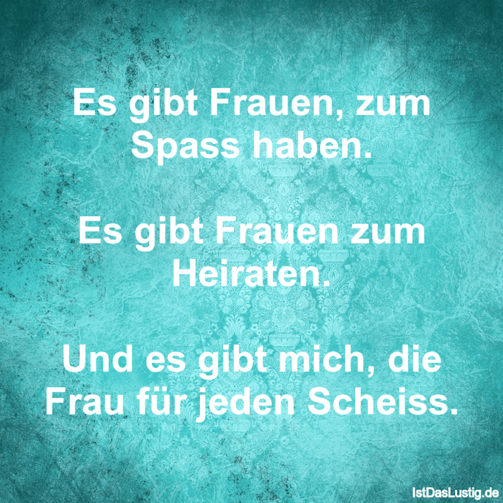 Lustiger BilderSpruch - Es gibt Frauen, zum Spass haben.  Es gibt Fraue...