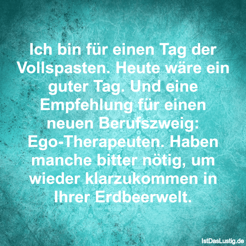 Lustiger BilderSpruch - Ich bin für einen Tag der Vollspasten. Heute...