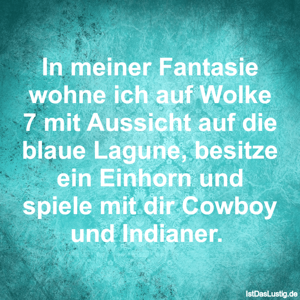 Lustiger BilderSpruch - In meiner Fantasie wohne ich auf Wolke 7 mit Au...